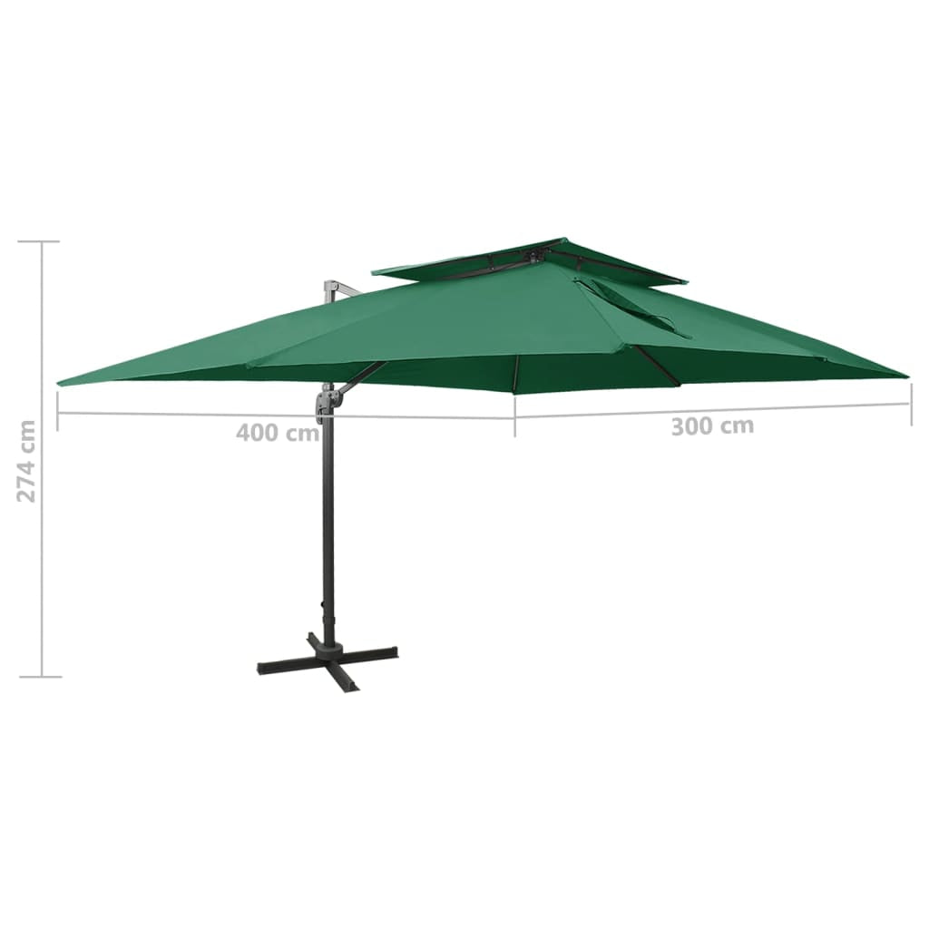 Vidaxl Sombrilla Jardín Voladiza Con Cubierta Doble Verde 400x300 Cm_2