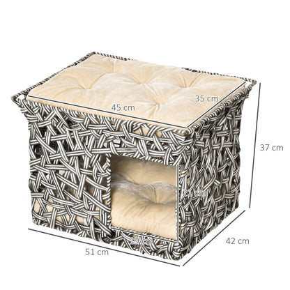 Pawhut Cesta De Ratán Para Gatos 2 Pisos Con 2 Cojines Estructura De Metal_2