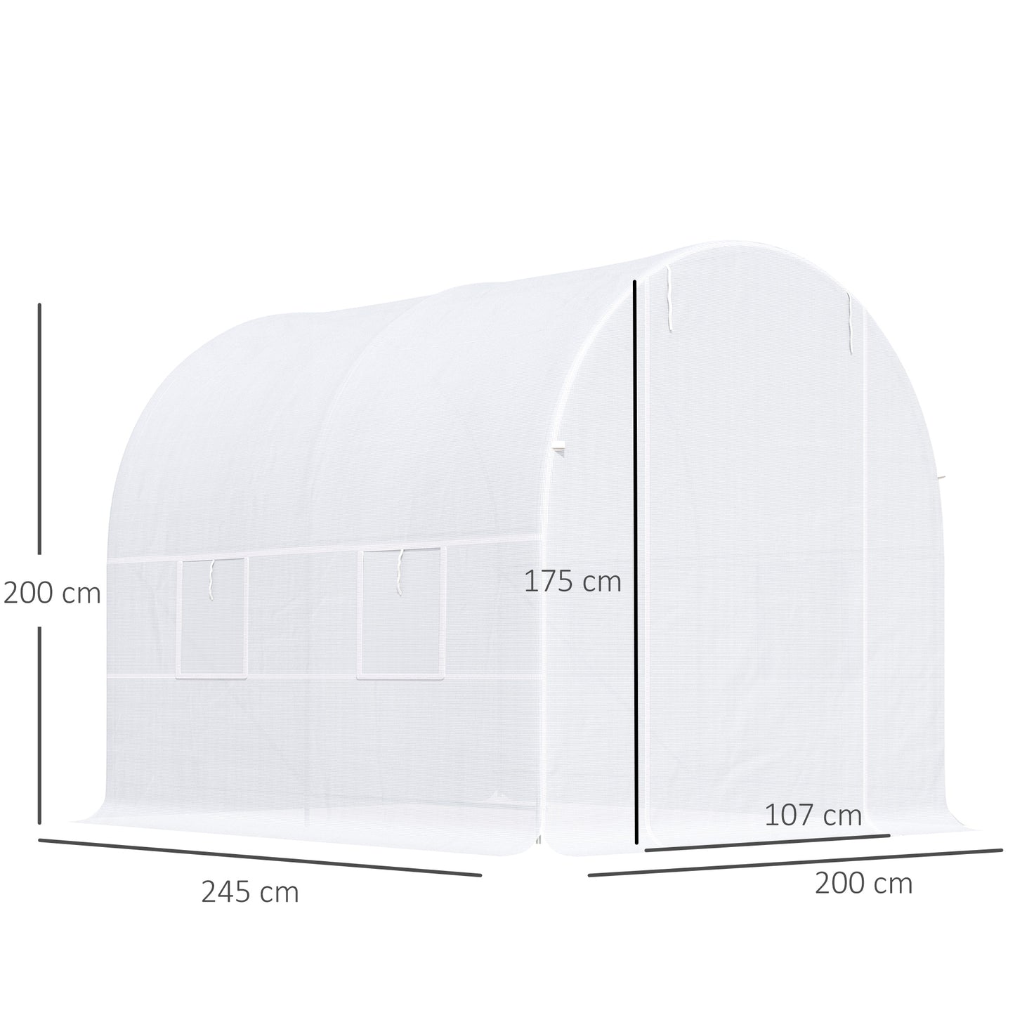 Outsunny Invernadero Túnel 245x200x200cm Con 4 Ventanas Cultivo Plantas Blanco_2