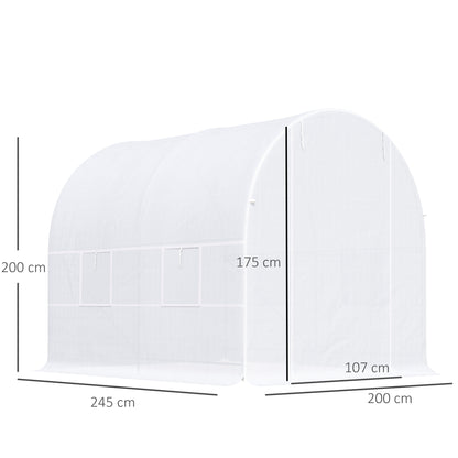Outsunny Invernadero Túnel 245x200x200cm Con 4 Ventanas Cultivo Plantas Blanco_2