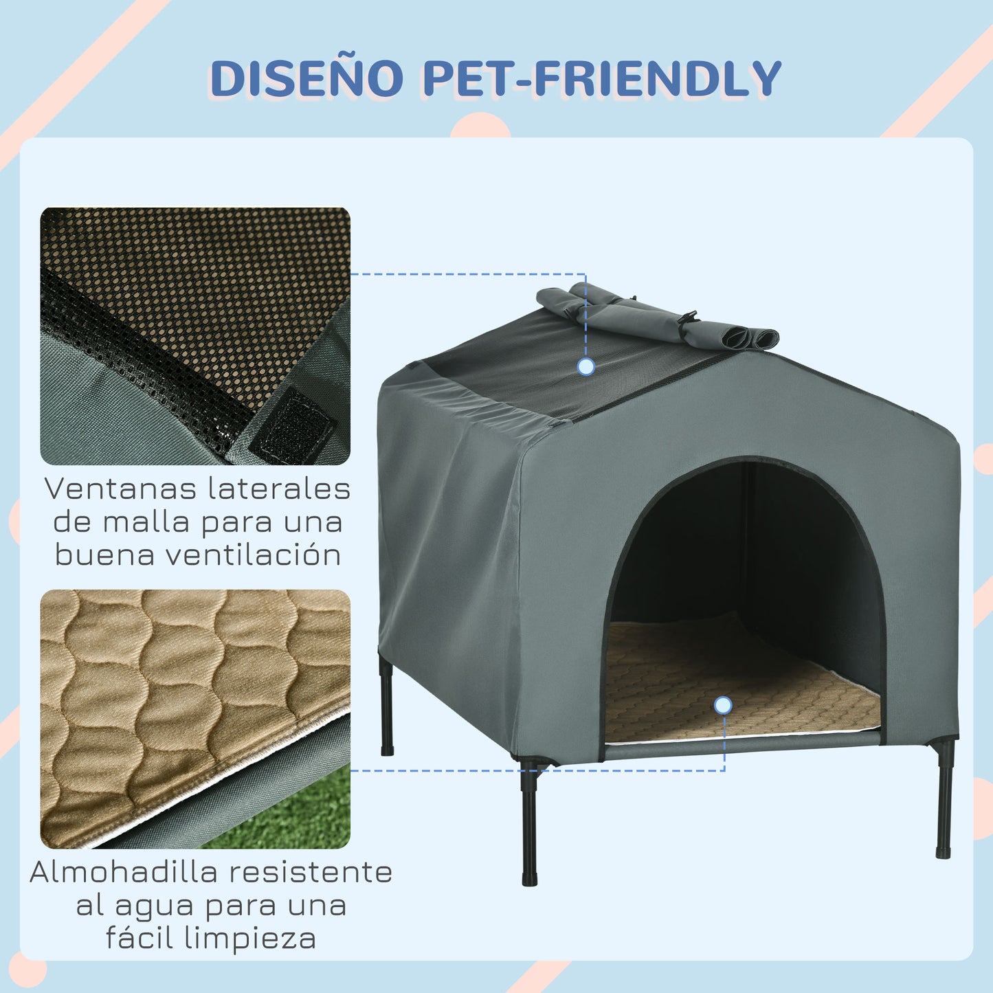 Pawhut Caseta Para Perros Grandes Con Cubierta Exterior 110x75x87 Cm Gris_5
