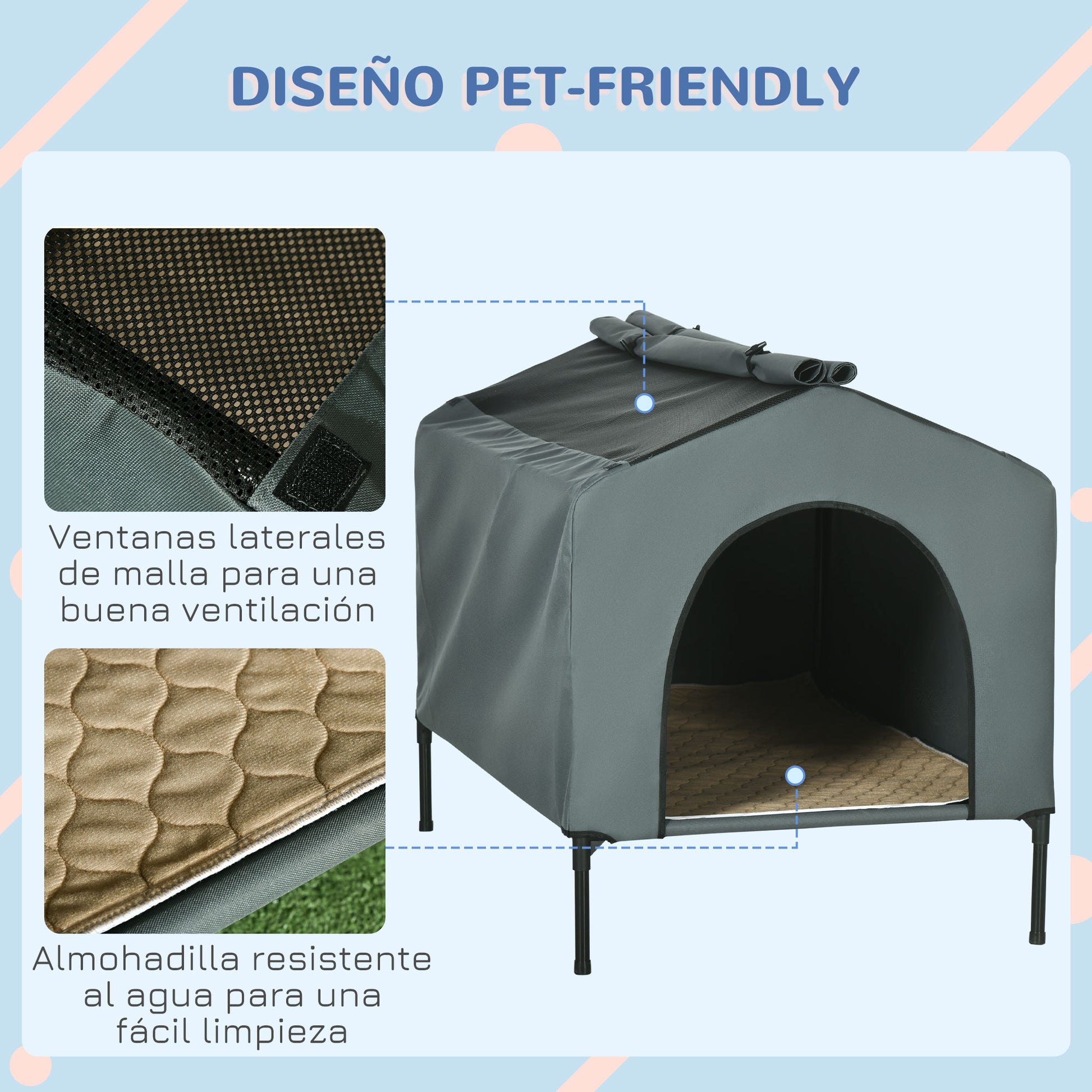 Pawhut Caseta Para Perros Grandes Con Cubierta Exterior 110x75x87 Cm Gris_5