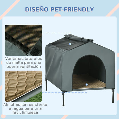 Pawhut Caseta Para Perros Grandes Con Cubierta Exterior 110x75x87 Cm Gris_5