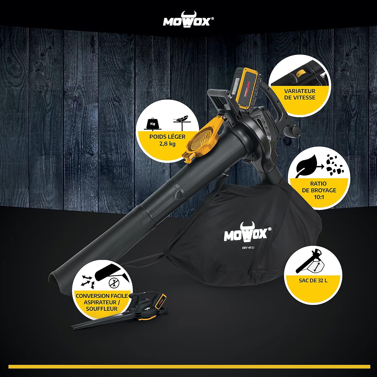 Mowox Aspirador / Soplador De Bateria 40 V. Velocidad 240 Km/h. No Incluye Bateria Ni Cargador_2