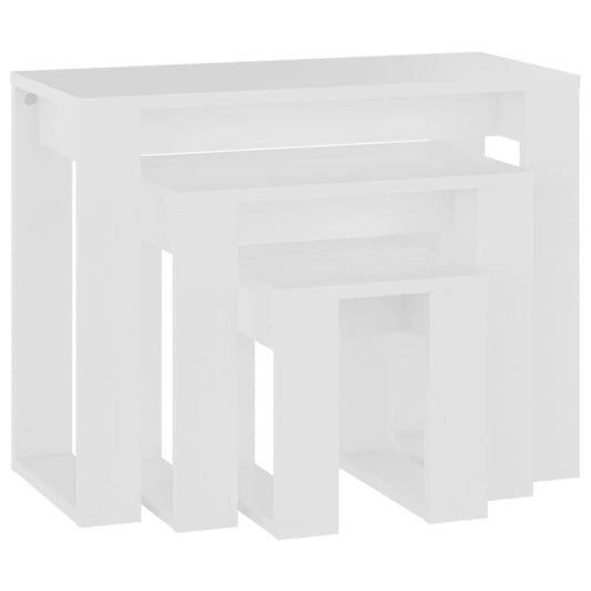 Mesas Apilables 3 Piezas Madera Contrachapada Blanco_0