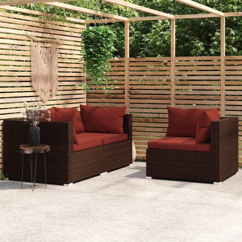 Vidaxl Set Muebles De Jardín 3 Piezas Y Cojines Ratán Sintético Marrón_1
