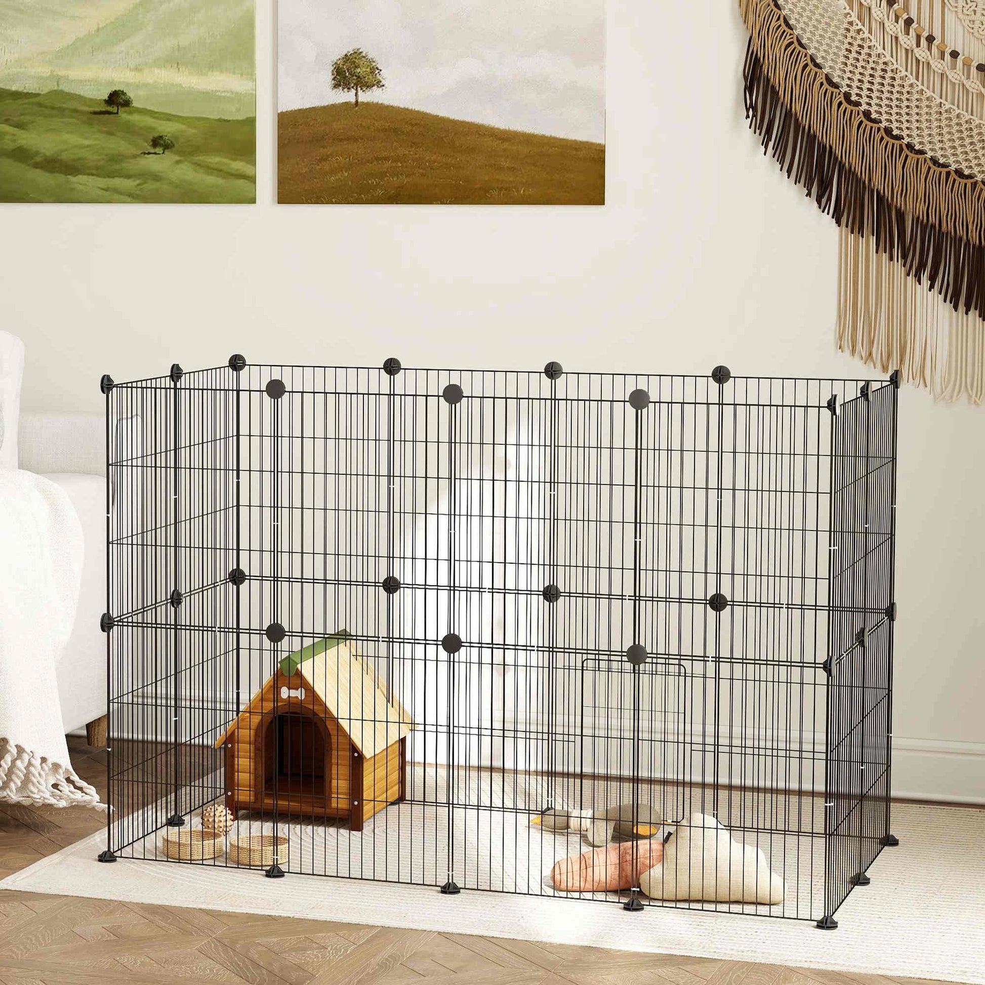 Pawhut Jaula Para Animales Pequeños Forma Personalizable 120x60x80 Cm Negro_3