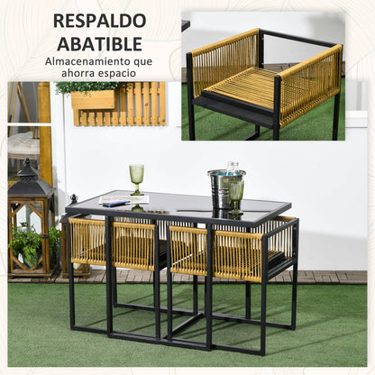 Outsunny Conjunto De Mesa Y Sillas De Jardín Exterior De 3 Piezas Natural Negro_4
