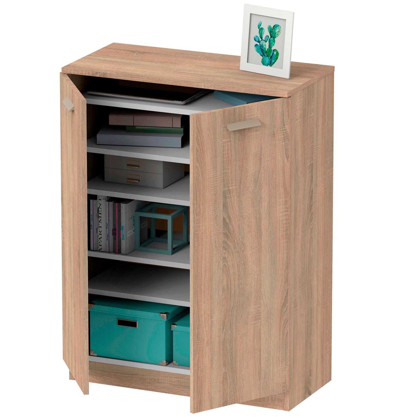 Armario Dormitorio, Multiusos, Baño, Mueble Cocina, Zapatero 2 Puertas 5 Estantes101x74x36 Cm, Briebe, Nova, Madera_3