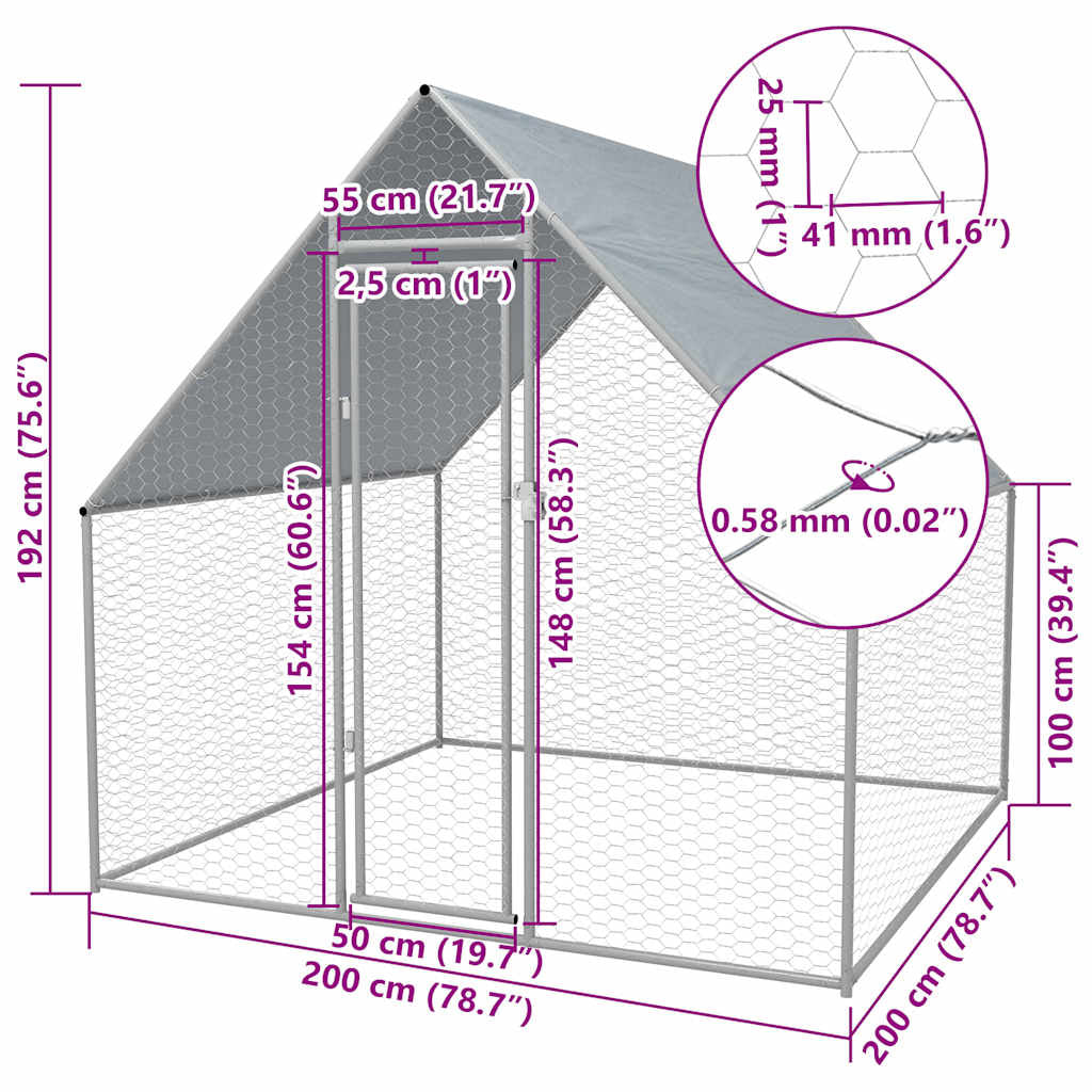 Vidaxl Jaula Gallinero De Exterior De Acero Galvanizado 2x2x1,92 M_2