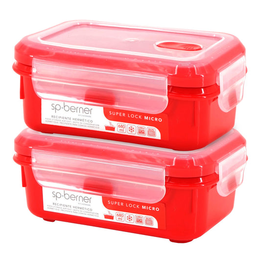 2x Herméticos Super Lock Micro 680 Ml. Aptos Para Cocinar Al Vapor En El Microondas, Ideal Transporte Y Almacenamiento De Alimentos, Cierre Clip_0