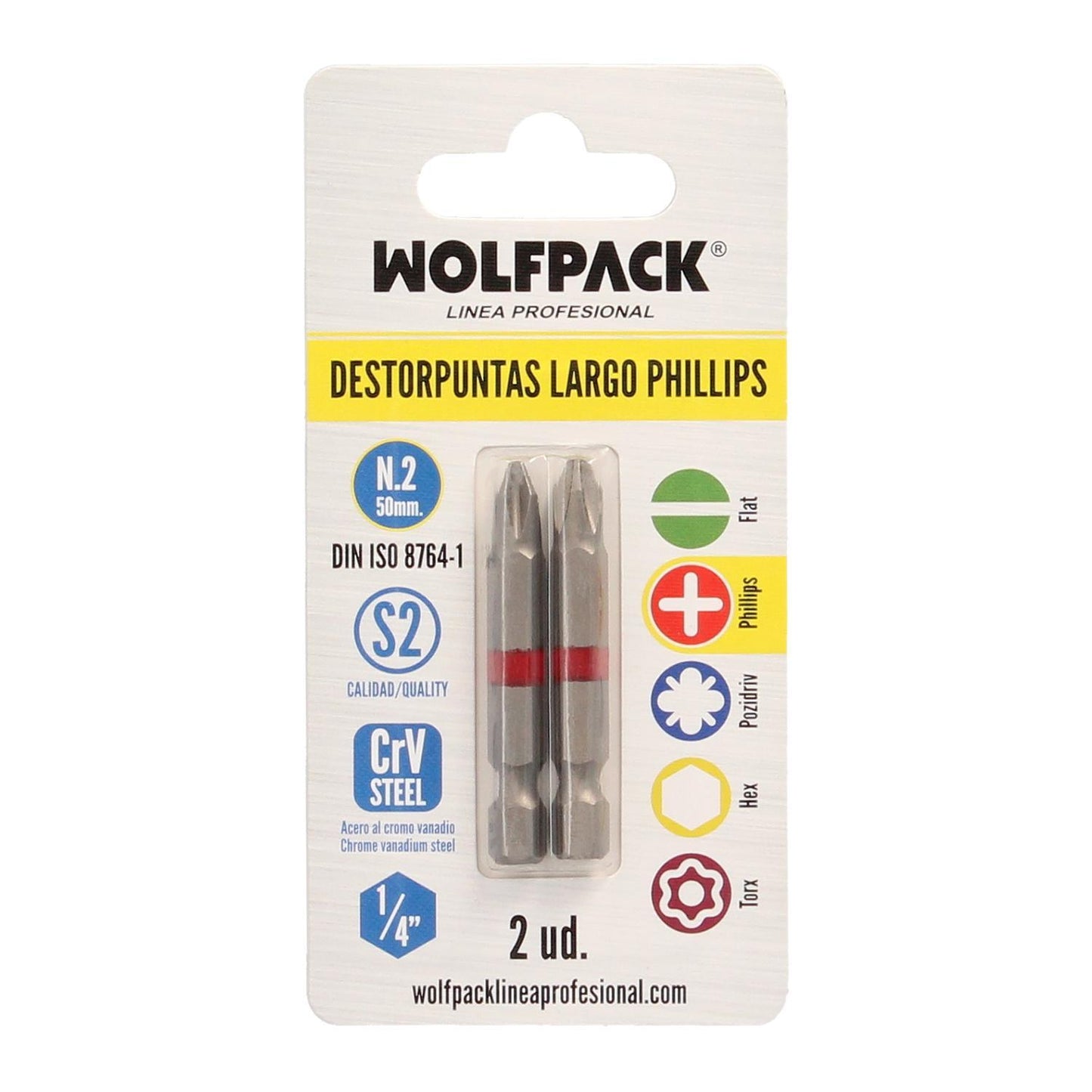Puntas Largas Destornillador Phillips Nº 2 (2 Piezas). Acero S2 Al Cromo Vanadio. Puntas Hexagonales, Destorpuntas,_2