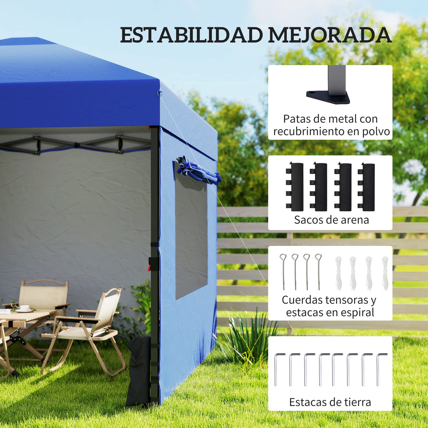 Outsunny Carpa Plegable Pop-up 3x3 M Con 3 Paredes Upf50+ Altura Ajustable Azul_5