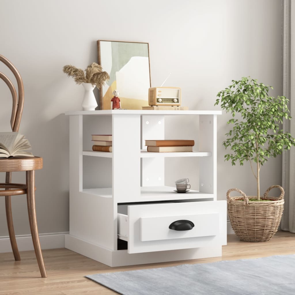 Mesa Auxiliar Madera Contrachapada Blanco 50x50x60 Cm_1