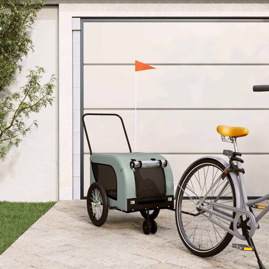 Vidaxl Remolque De Bicicleta Mascotas Hierro Tela Oxford Gris Negro_1