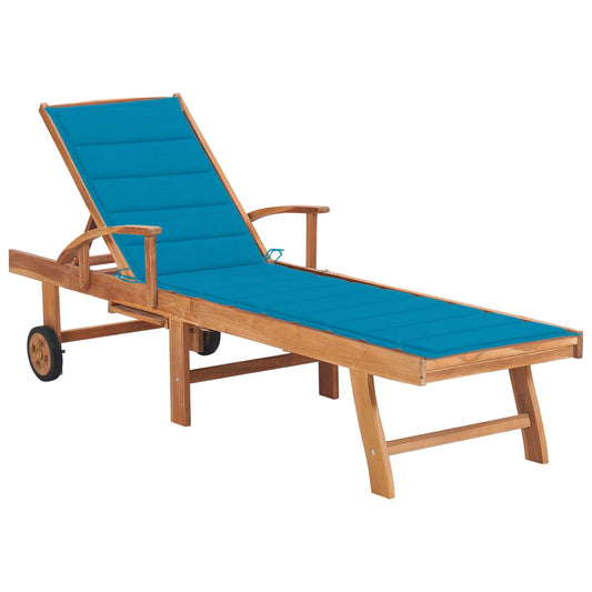 Tumbona Con Cojín Azul Madera Maciza De Teca_0