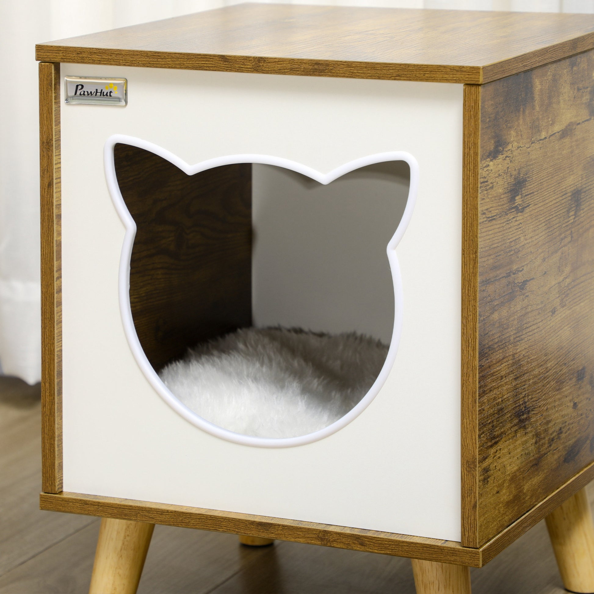 Pawhut Caseta De Madera Para Gatos Con Cojín Lavable Patas Elevadas 34x34x44,5cm_4