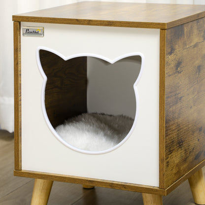 Pawhut Caseta De Madera Para Gatos Con Cojín Lavable Patas Elevadas 34x34x44,5cm_4