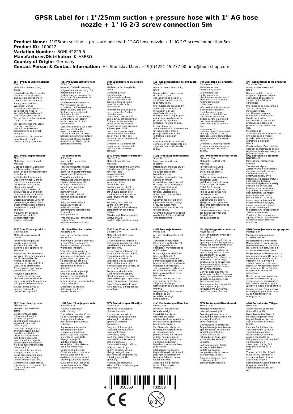 1/25mm Manguera De Succión Y Presión Con Boquilla De Manguera Ag De 1 + Acoplamiento Ig 2/3 5m_1