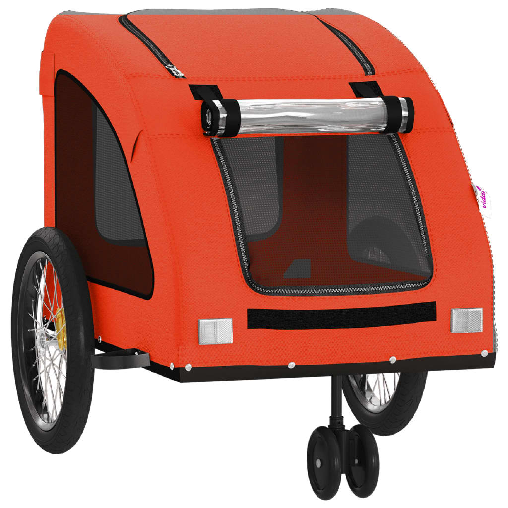 Remolque De Bicicleta Mascotas Hierro Tela Oxford Naranja Gris_4