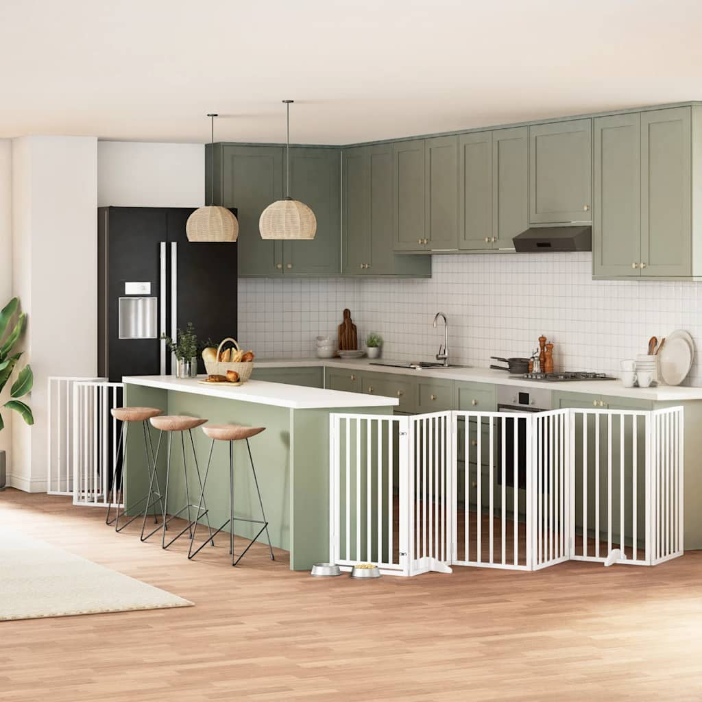 Vidaxl Puerta De Perros Plegable 15 Paneles Madera Álamo Blanca 750 Cm_1