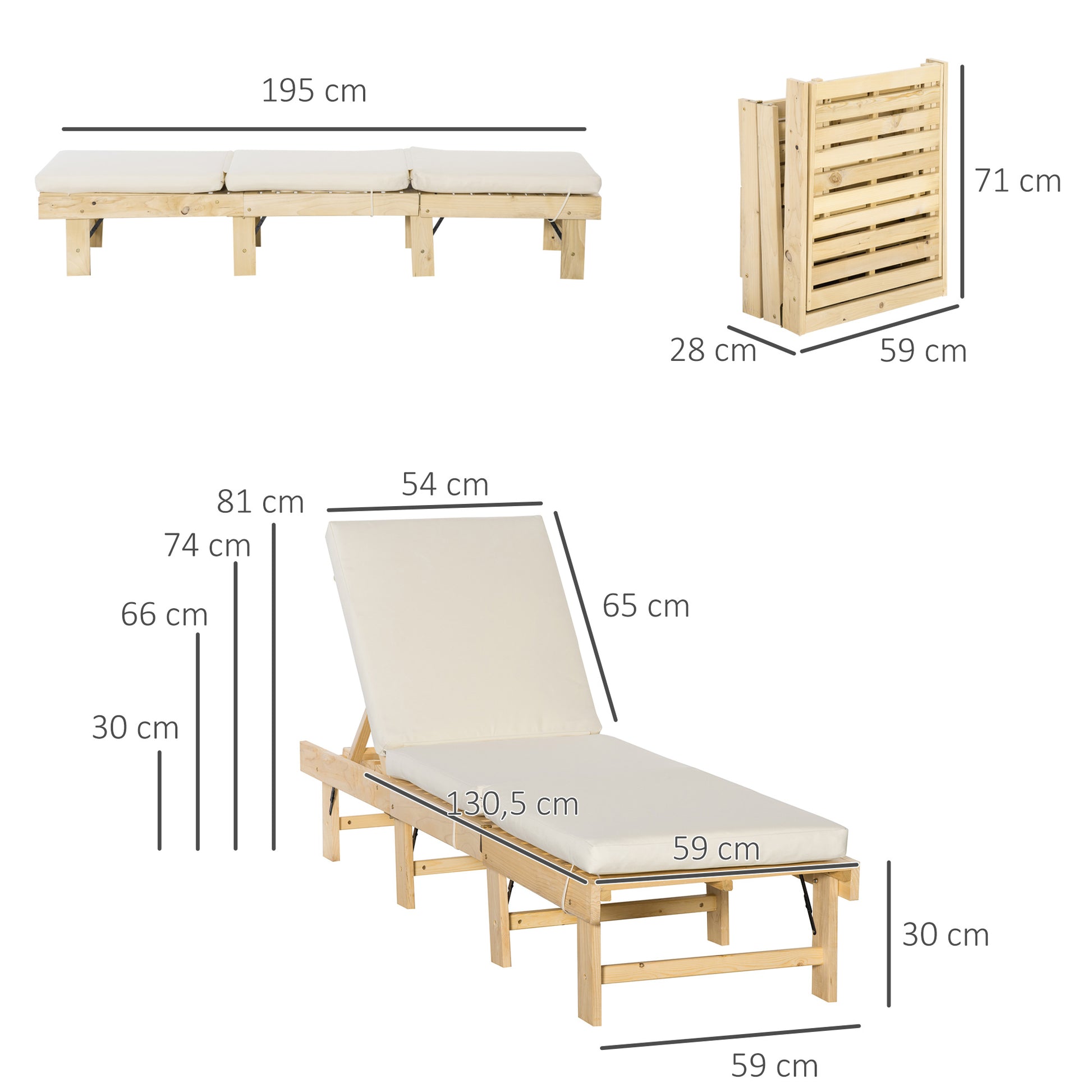 Outsunny Tumbona Madera Plegable Con Respaldo Ajustable 4 Posiciones 195x59x30cm_2