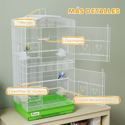Pawhut Jaula Para Pájaros Con Puertas Comederos Y Bandeja 46,5x35,5x92 Cm Verde_5