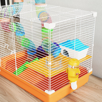 Pawhut Jaula Para Hámster Con Túnel Cuenco Bebedero Casita Rampa Naranja_3