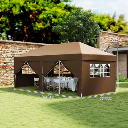 Outsunny Carpa Plegable 6x3 M Con 6 Paredes Laterales Impermeable Anti-uv Café_2