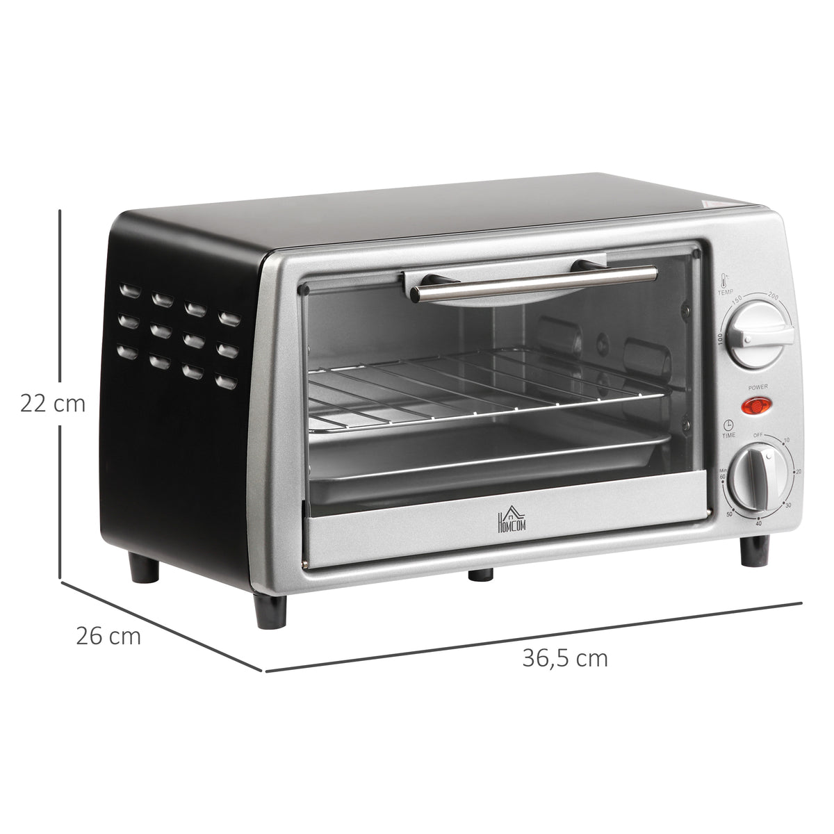 Horno Eléctrico Sobremesa 10 Litros 750w Homcom 36,5x26x22 Cm Plata_2