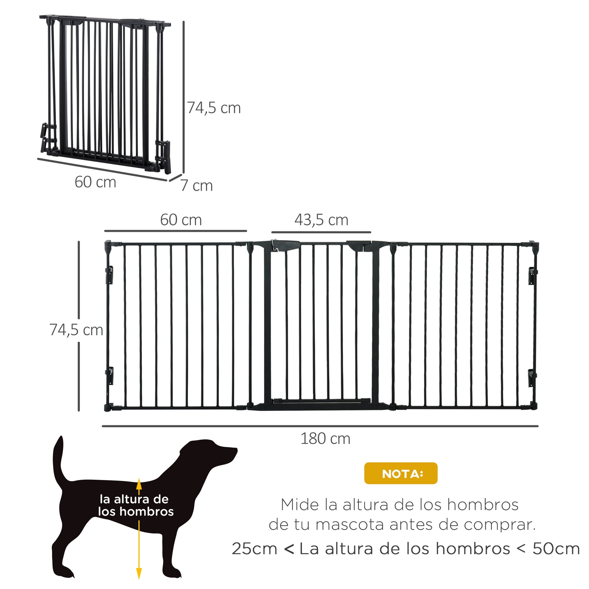 Pawhut Barrera Para Perros Plegable De 3 Paneles Con Cierre Inteligente Negro_2