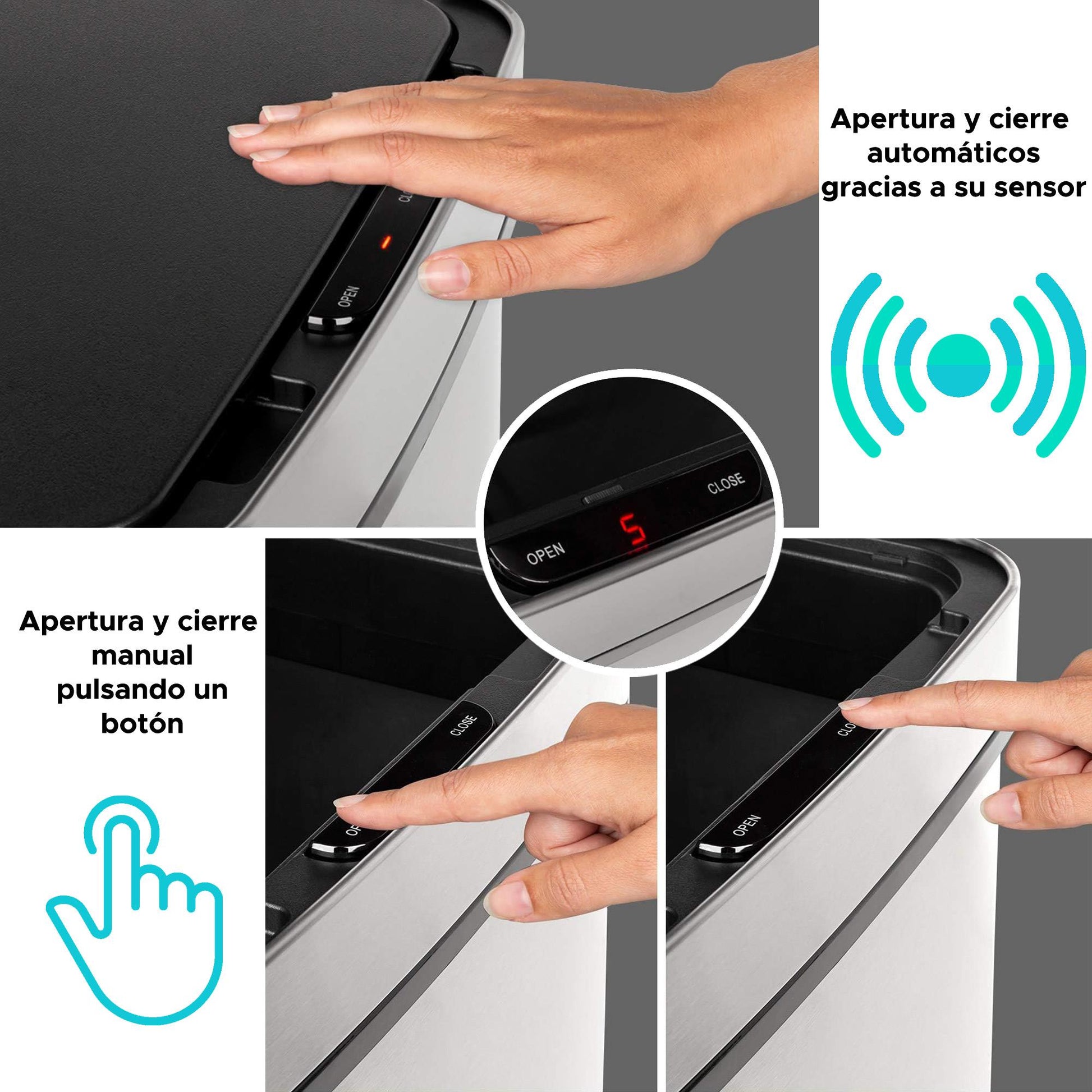 Papelera Reciclaje 62l Acero Inoxidable Negro