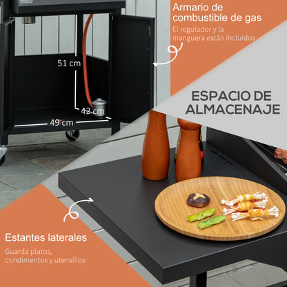 Outsunny Barbacoa De Gas Bbq Con 3 Quemadores 2 Mesas Laterales Armario 4 Ruedas_5