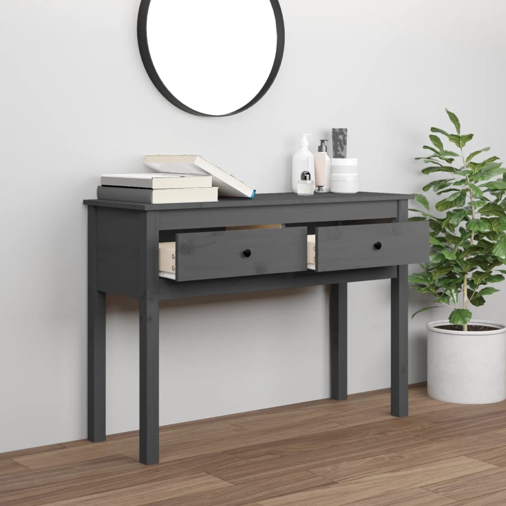 Mesa Consola De Madera Maciza De Pino Gris 100x35x75 Cm_1