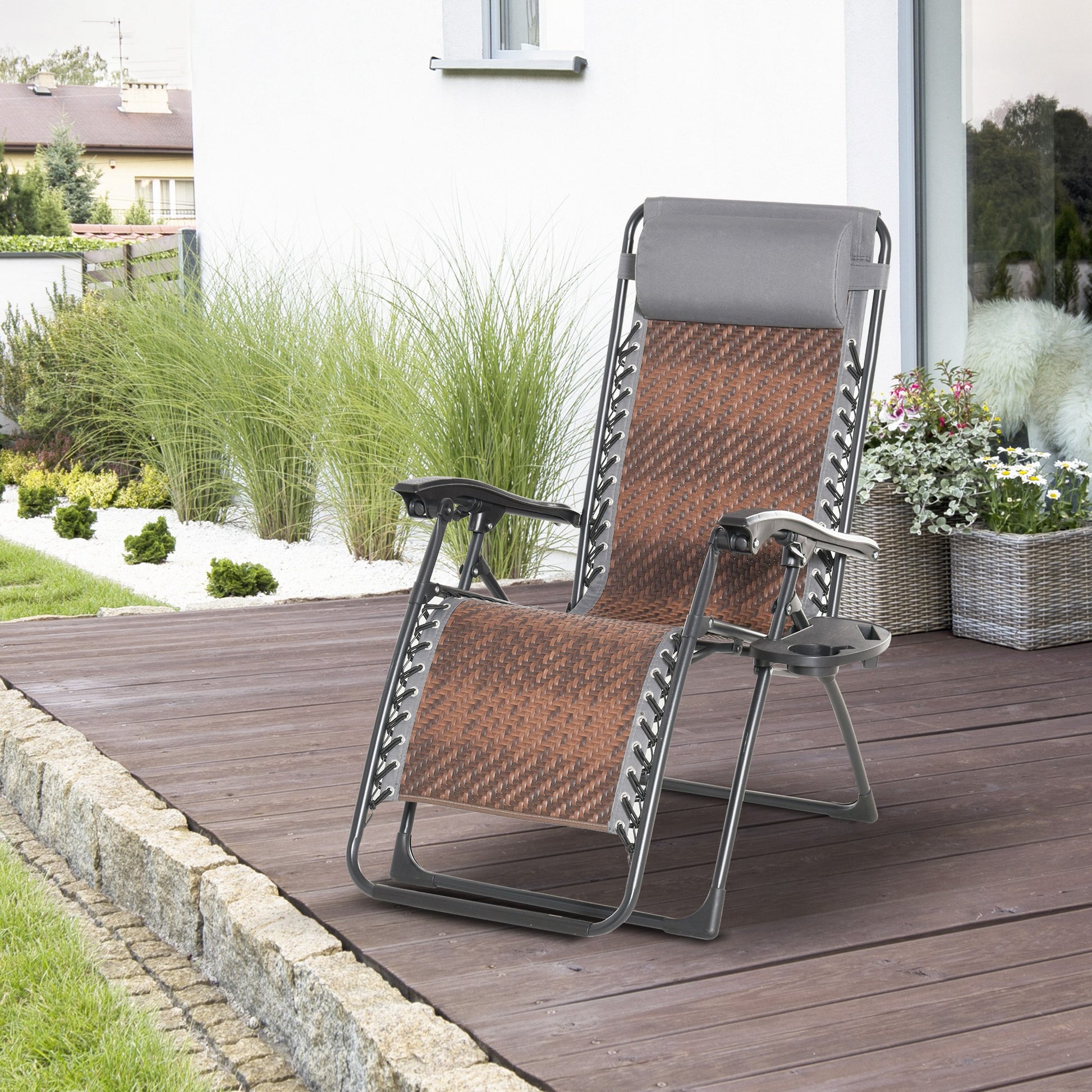 Outsunny Tumbona Plegable De Ratán Con Respaldo Ajustable Reposacabezas_1