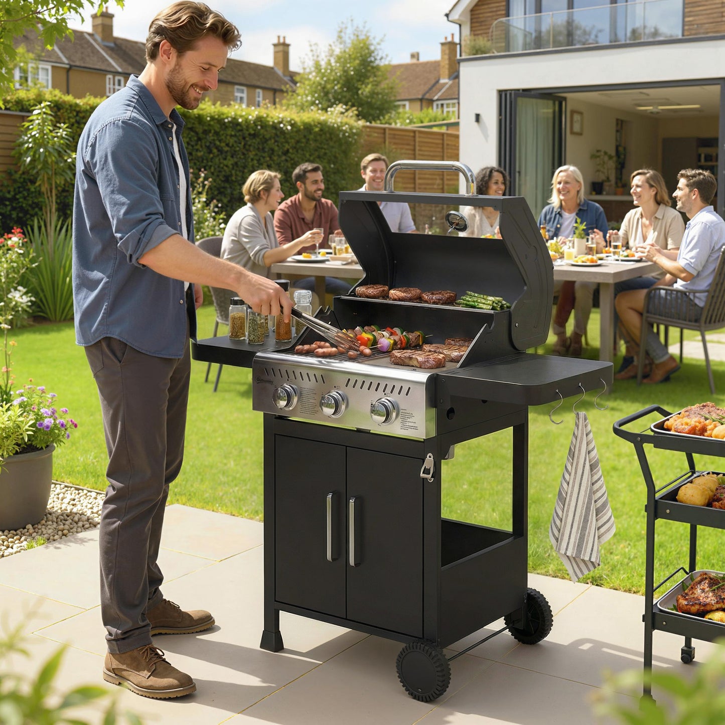 Outsunny Barbacoa De Gas Bbq Gas Portátil Con 3 Quemadores 7_1