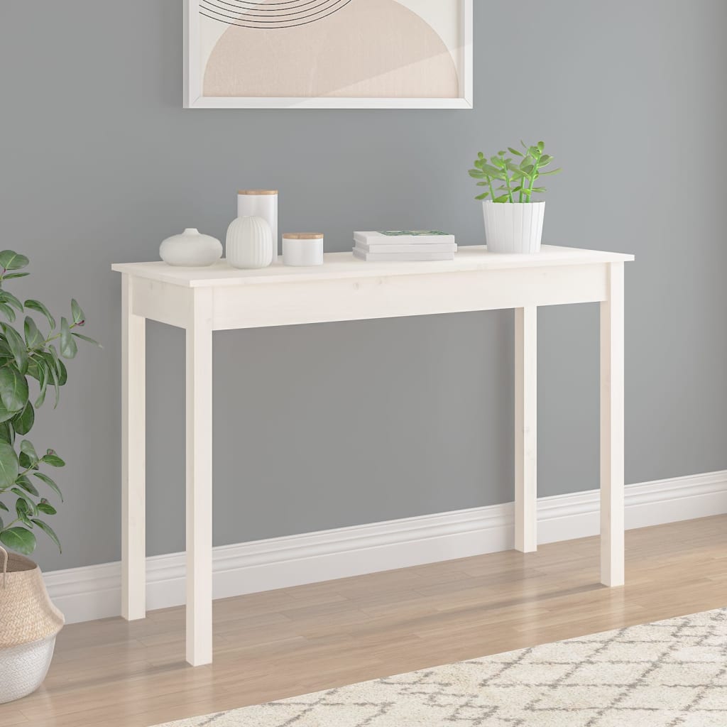 Mesa Consola De Madera Maciza De Pino Blanco 110x40x75 Cm_1