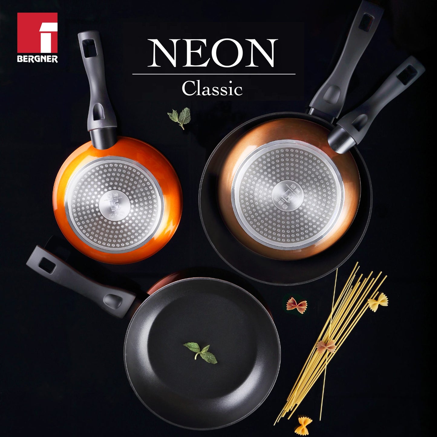 Bateria De Cocina 5 Piezas San Ignacio Cassel De Acero Inoxidable Con Juego De Sartenes (20/24 Cm) Bergner Neon Classic En Aluminio Forjado_3