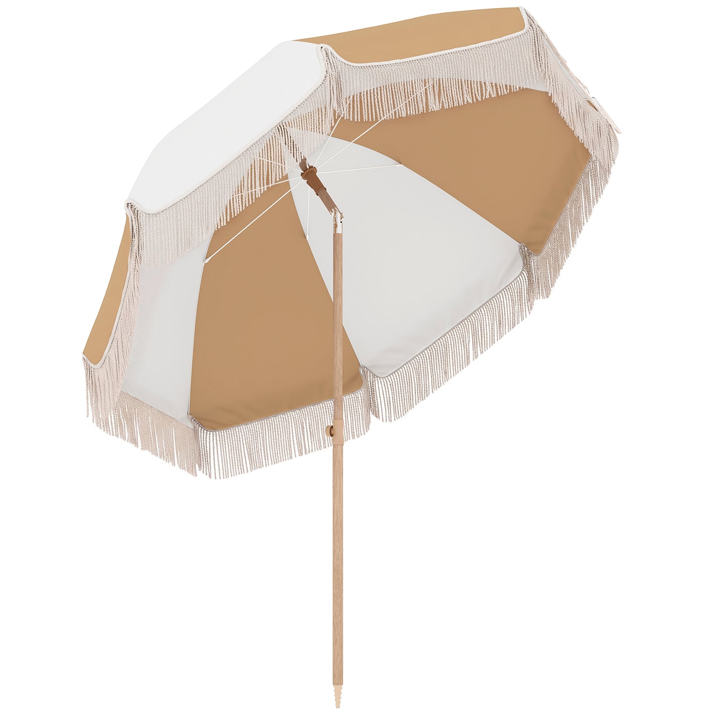 Outsunny Sombrilla De Playa Ø175 Cm Altura Ajustable Inclinación Blanco Y Beige_0