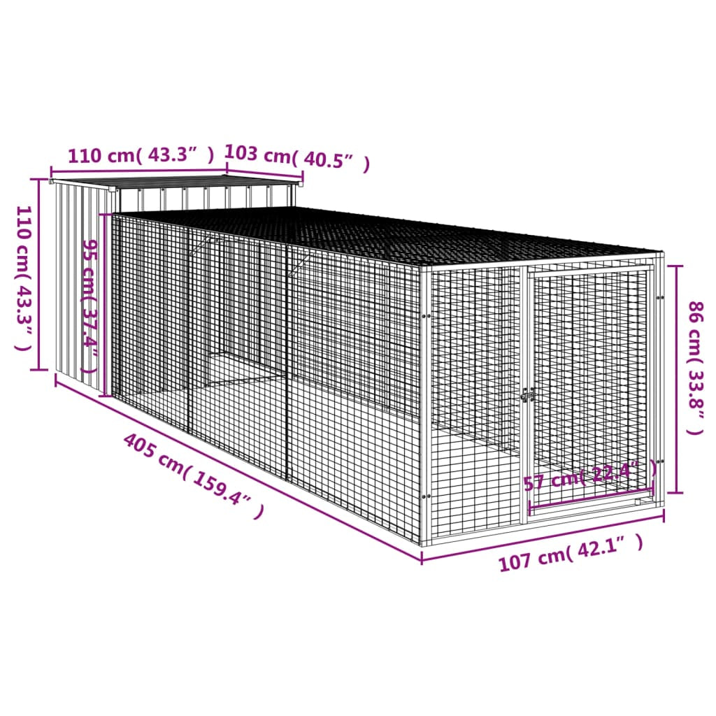 Vidaxl Gallinero Con Corral Acero Galvanizado Gris Claro 110x405x110cm_2