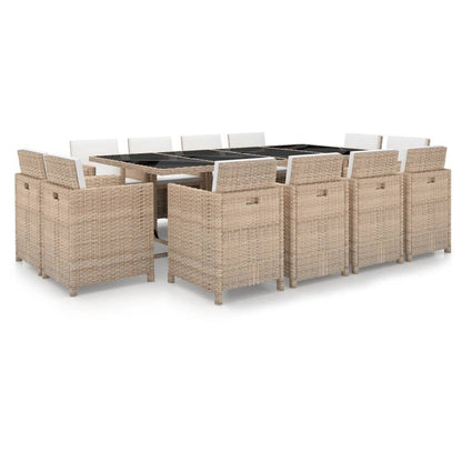 Vidaxl Set Comedor De Jardín 13 Piezas Y Cojines Ratán Sintético Beige_0