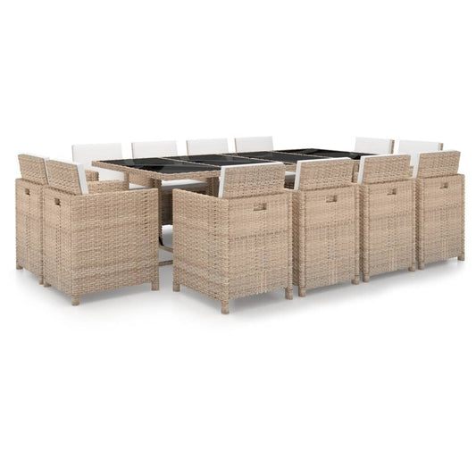 Vidaxl Set Comedor De Jardín 13 Piezas Y Cojines Ratán Sintético Beige_0
