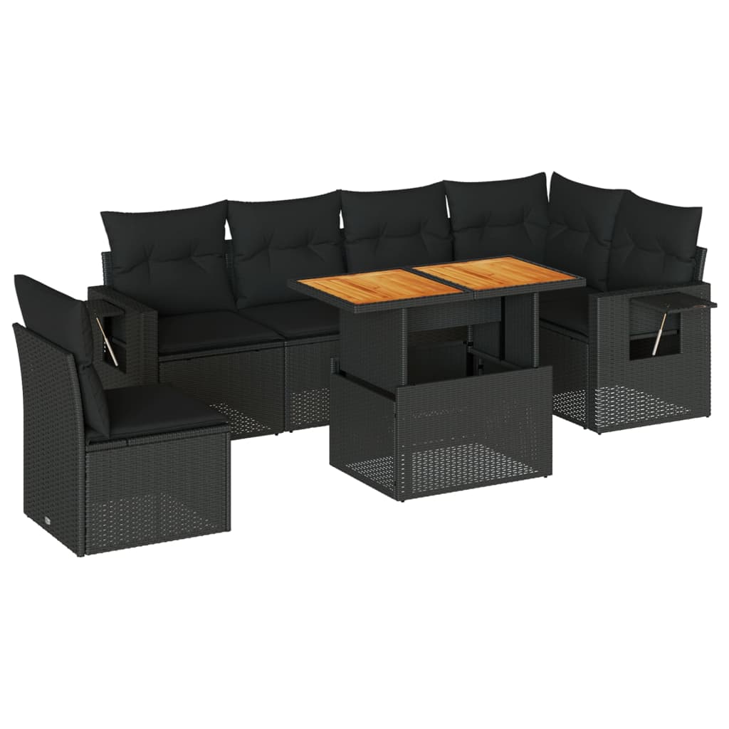 Set De Sofás De Jardín 7 Pzas Con Cojines Ratán Sintético Negro / Vetonek_5