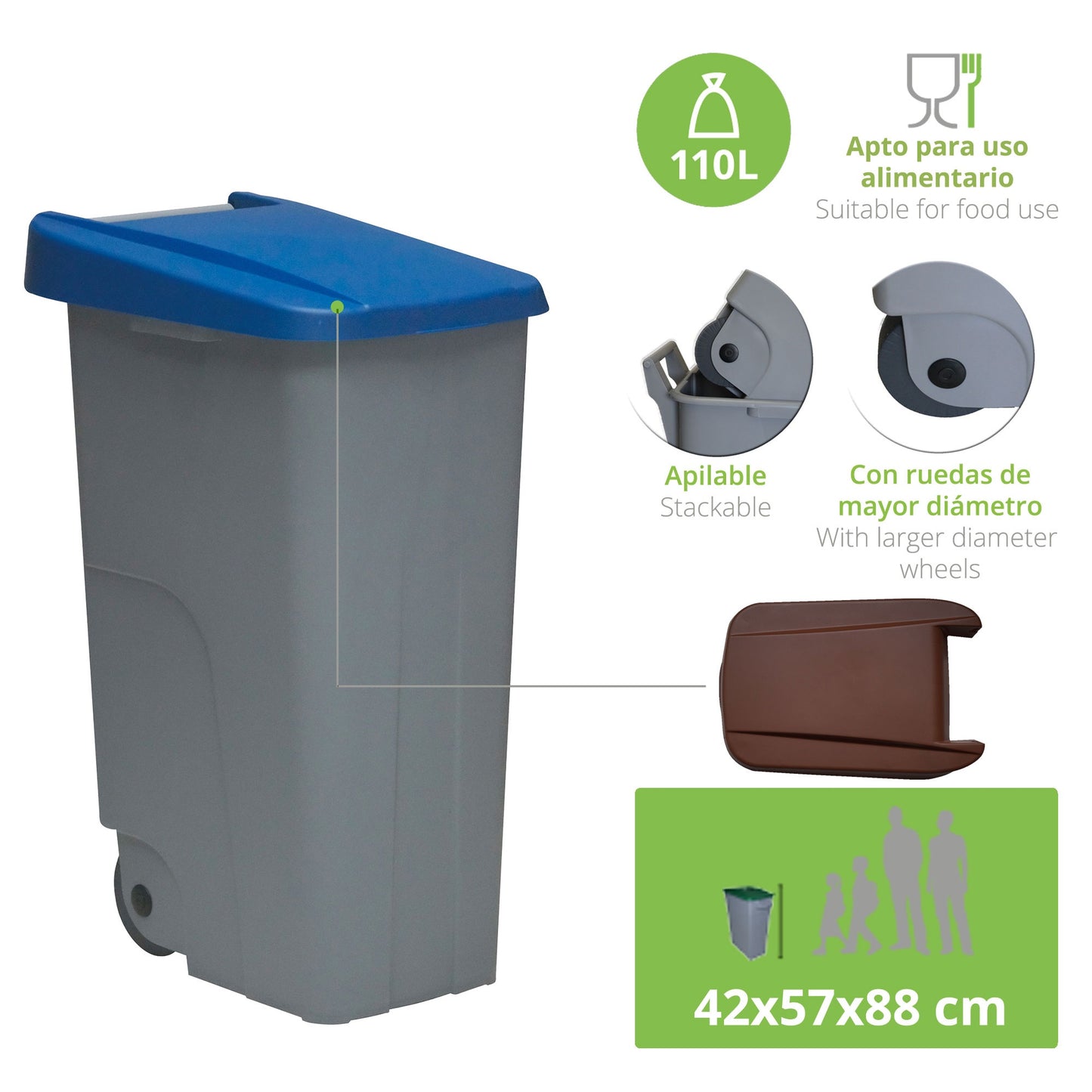 Contenedor Reciclo 110 Litros Cerrado + 3x Bolsas De Basura De 10 Unidades_1