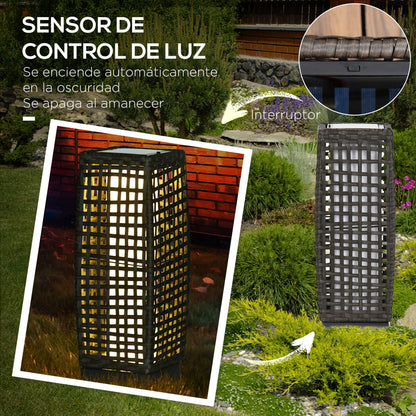 Outsunny Lámpara Solar De Jardín De Ratán Sintético Con Luces Led 17x17x46 Cm_5