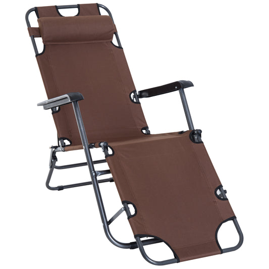 Outsunny Tumbona Reclinable Y Plegable Con Respaldo Ajustable 135x60x89cm Marrón_0