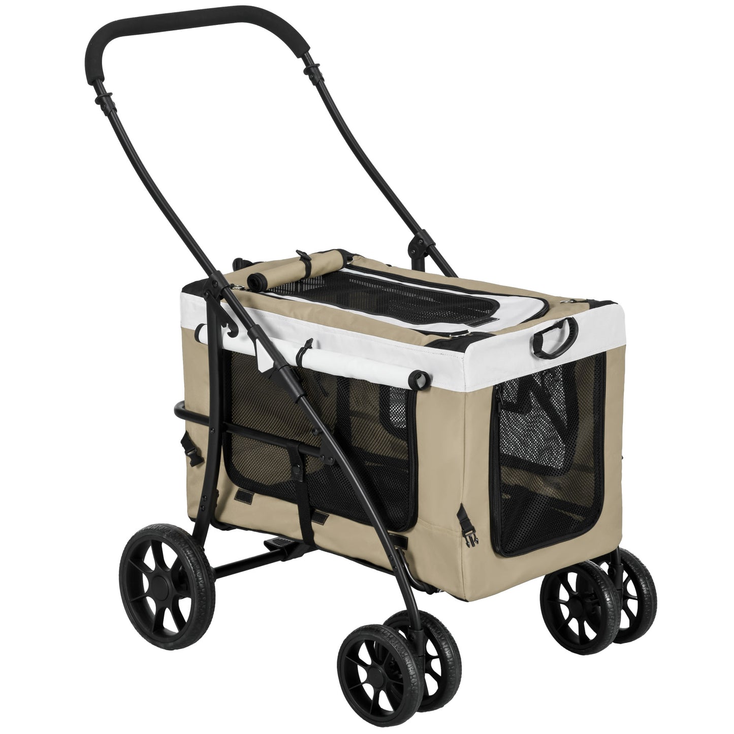 Pawhut Carrito Para Perros Plegable Con Vagón Desmontable Y Cojín Caqui_0