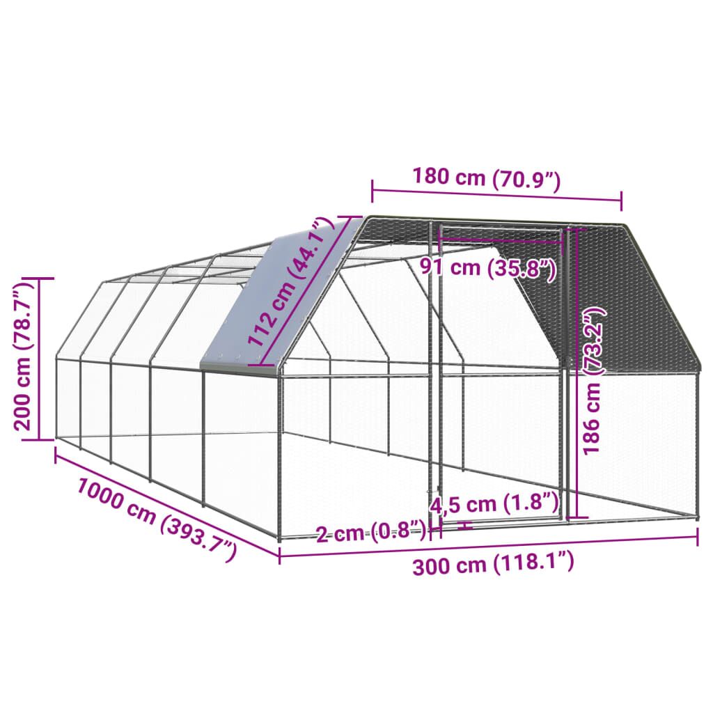 Vidaxl Jaula Gallinero De Exterior De Acero Galvanizado 3x10x2 M_4