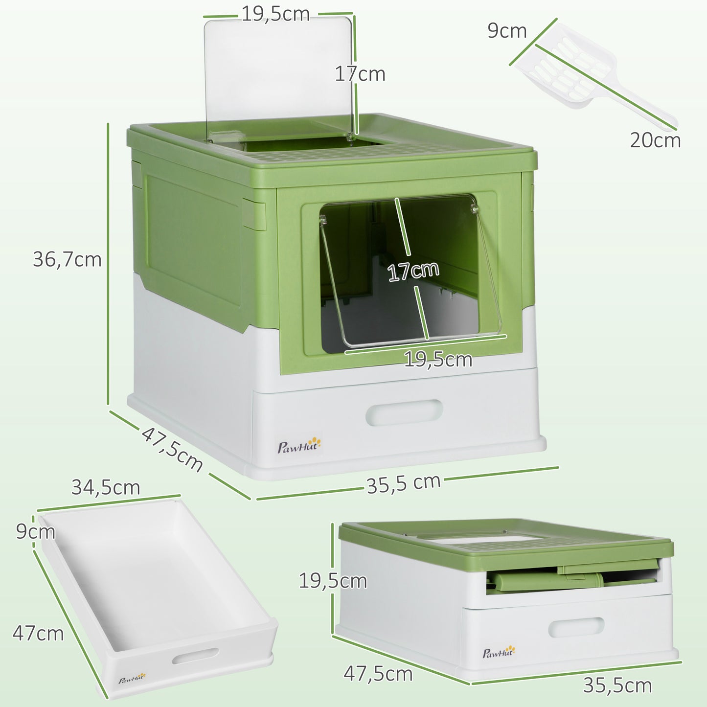 Pawhut Caja Arena Plegable Para Gatos Con Cubierta Desmontable 47,5x35,5x36,7 Cm_2