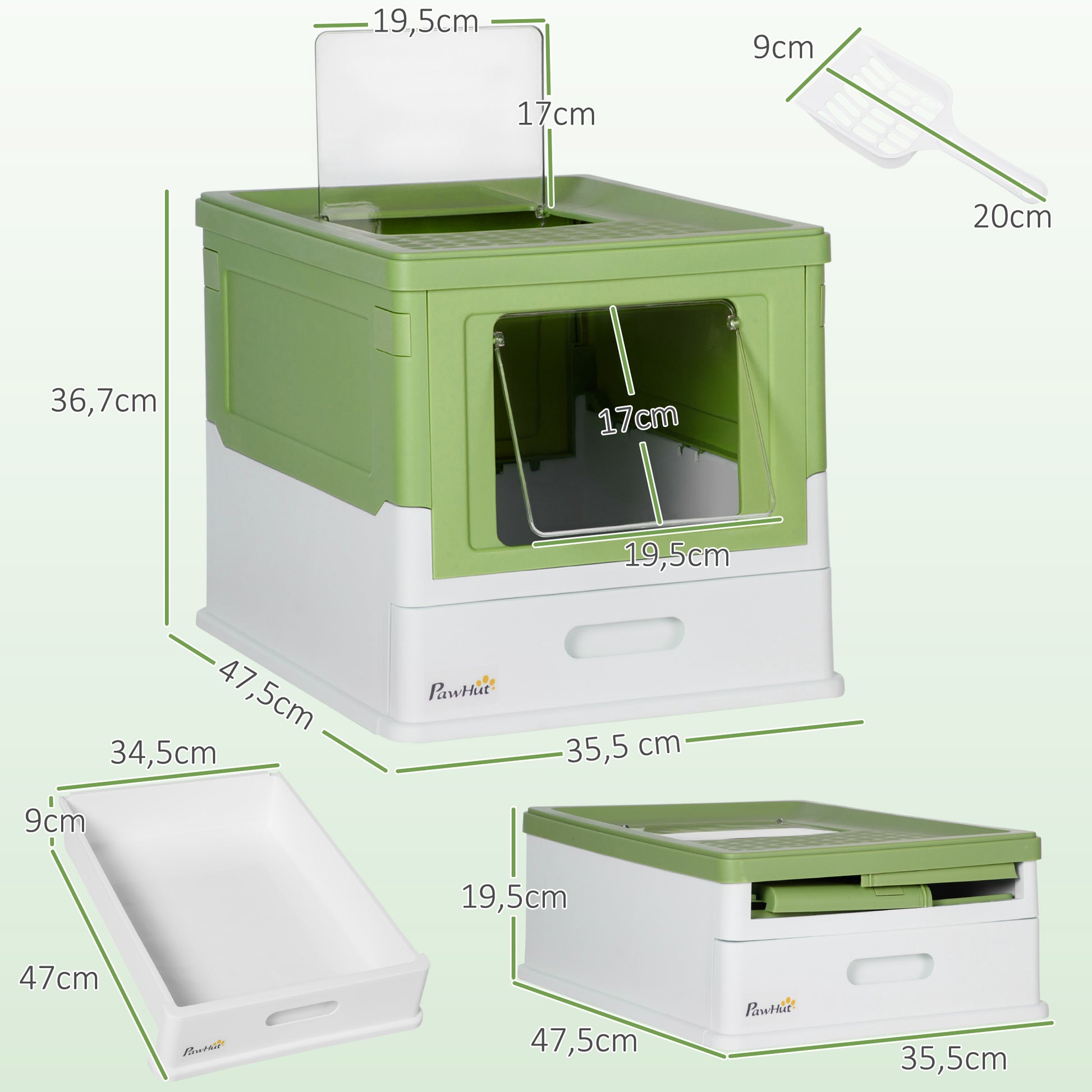 Pawhut Caja Arena Plegable Para Gatos Con Cubierta Desmontable 47,5x35,5x36,7 Cm_2